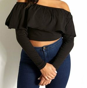 Off the shoulder ruffle crop top